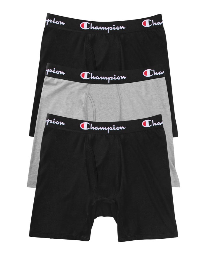 Champion Mens Boxer Briefs NZ - Everyday Comfort 3-Pairs Black/Grey ( 0386-WPLDX )